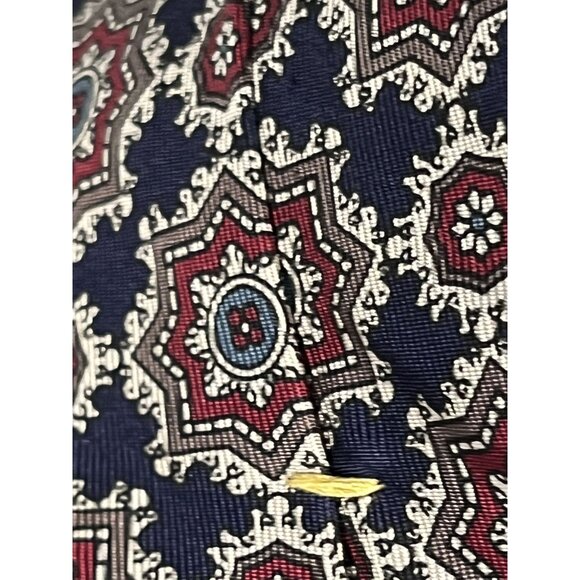 Oscar De La Renta Couture 100% Silk Red Blue Brown & White Geometric Men's Tie - Picture 7 of 10